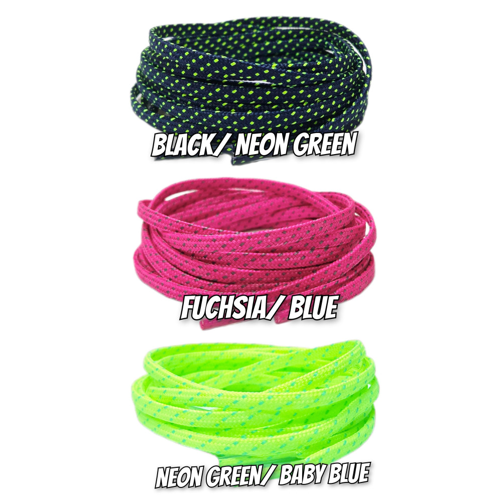Two Tone Thin Flat Shoelaces - For Football Boots - For KOBE KB 8 Mambacurial - Black / Neon Green  -Neon Green/ Baby Blue - Fuchsia / Blue -